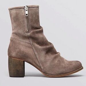 Jeffrey Campbell Slouch Ruched Oiled Gray Suede Block Heel Boots